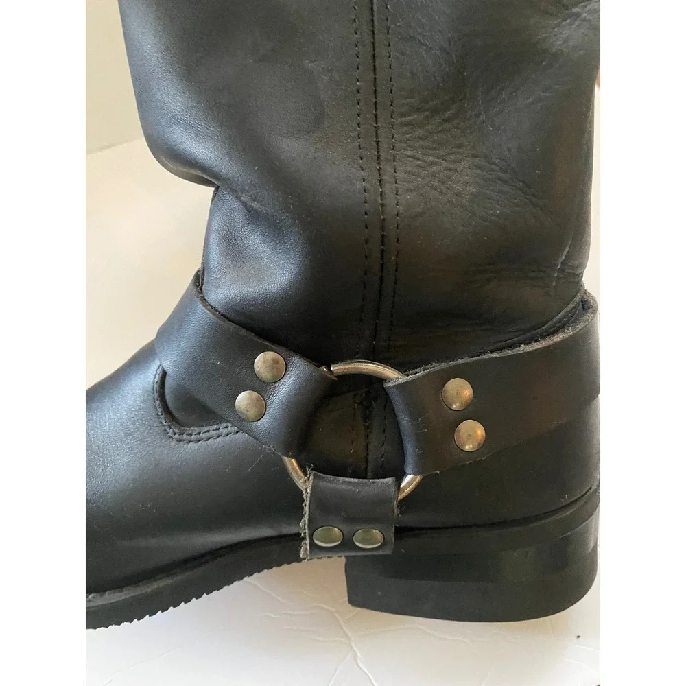 VTG Harley-Davidson Mens Black Leather Harness Biker‎ Boots Square Toe  Sz 10.5